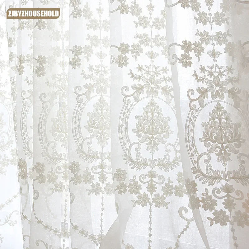 

High-grade White Embroidery Flower Screens European Style Voile Tulle Sheer for Bedroom Living Room Windows Curtain Curtains