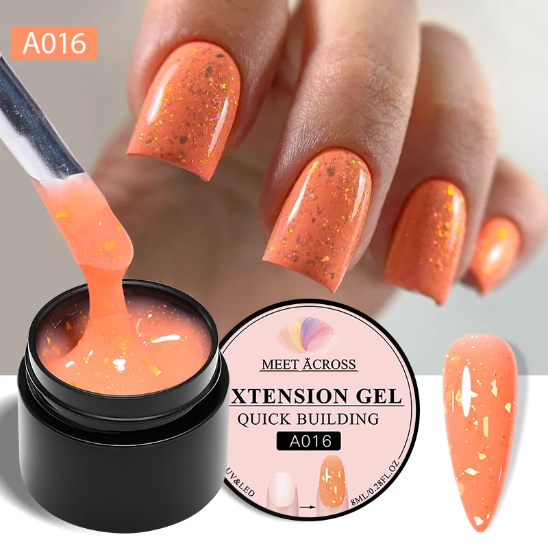 Incontra attraverso 8ml Glitter Extension Gel smalto per unghie Nude Pink Gold Foils Effect vernici Gel UV Semi permanenti Nails Art Manicure