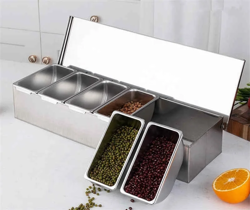 High quality 304 Stainless Steel Seasoning Box Hotel Restaurant chef Seasoning Box With Lid Storage Box Household Seasoning Tank