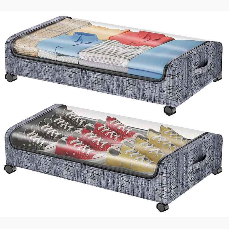 

Iron pipe plus Oxford cloth with pulley bed bottom storage car foldable large capacity clothing shoe storage finishing rack