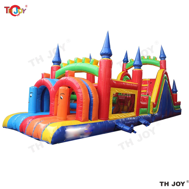 Popular Team Work Rush Race Game Castle Inflatable Obstacle Course,Giant Commercial Inflatable Obstacle Course With Bounce Slide