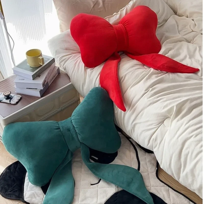 Red Bow Plush Pillow Cushion Soft Decorative Throw Pillow Sofa Bed Waist Support Wedding Party Home Room Gift Decor