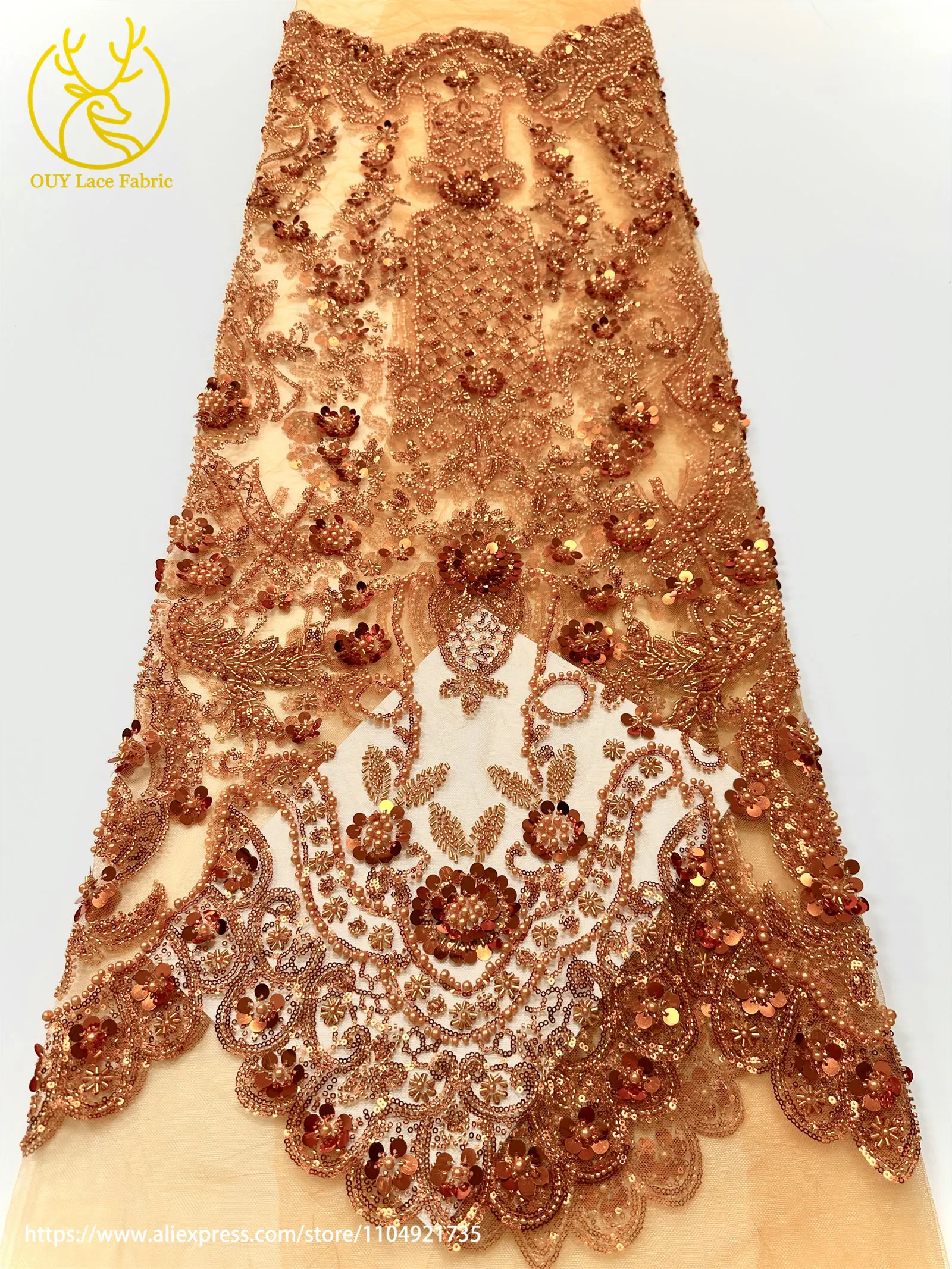 Grüner afrikanischer Pailletten-Perlen-Spitzenstoff 2026, nigerianischer französischer Mesh-Spitzenstoff, geeignet zum Nähen von Damen-Hochzeitskleidern – Detail 22