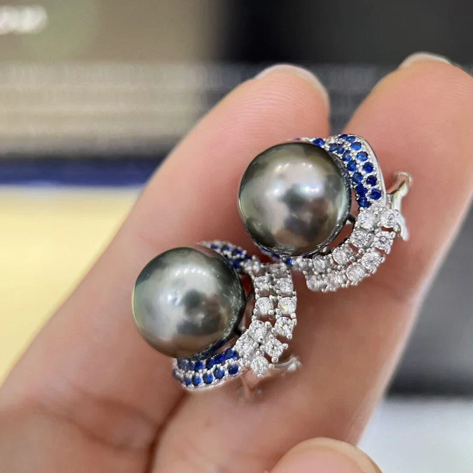 

New earrings AAAA10-11mm natural South Sea round pearl earrings 925s