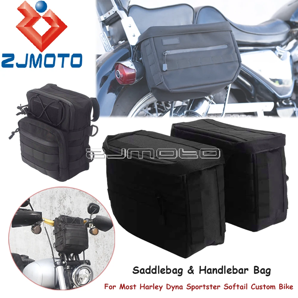 Motorcycle Outdoor Handlebar Waterproof T-Bar Bag & Rear Side Saddle Storage Bags For Harley Softail Dyna Super Glide Street Bob