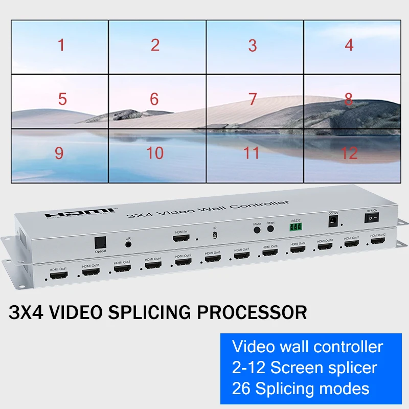 3x4 HDMI Wall controller 1080P 60Hz 4x3 3x3 2x5 2x4 2x6 4x1 1x6 TV Wall Processor 12 Screen Splicing TV Wall Controller Splicer