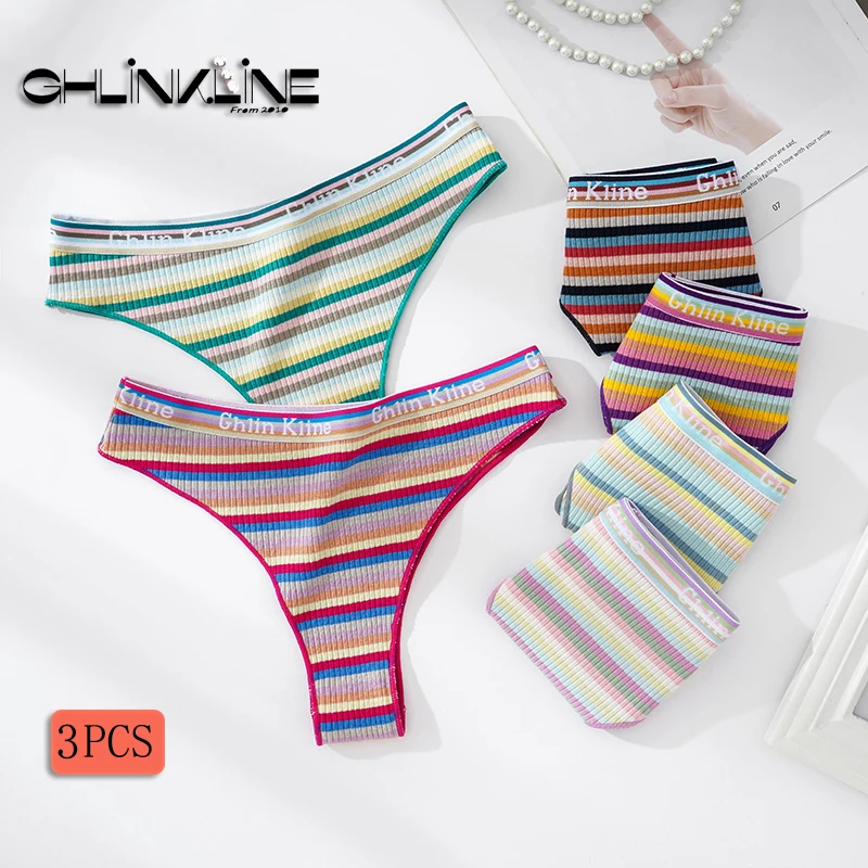 

Women's Thong Sexy Hot Low Waist Sensual Muitiple Size Underwear Colorful Stripped G String Soft Letter Belt Female Panties