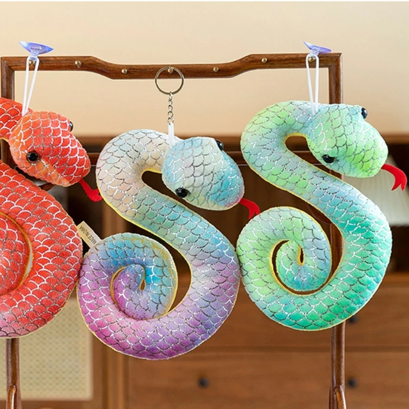 Festival Vibranting Color Snake Sturdy Plush Pendant with Elegant Designs and Gold Press Cultural Collectible Decoration