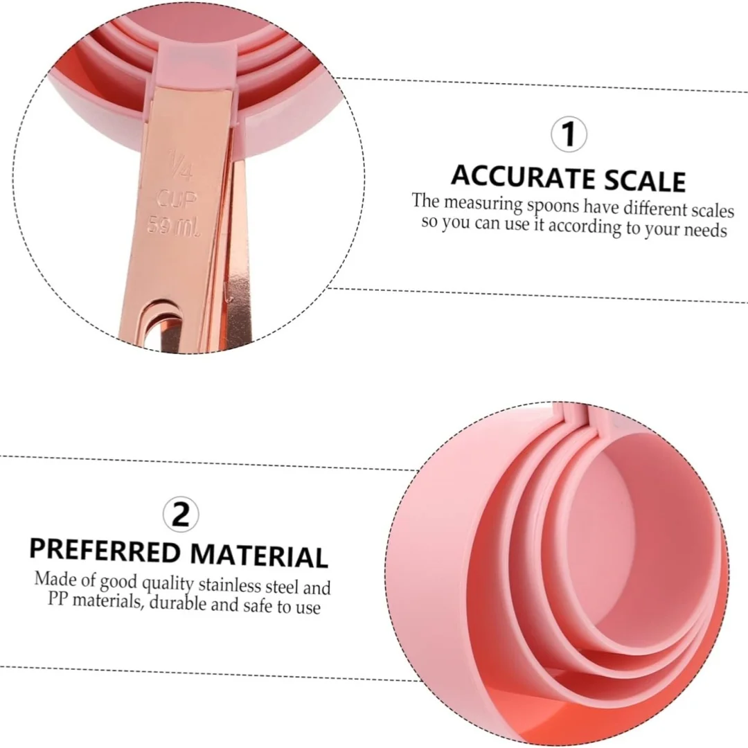 8pcs rose gold stainless steel handle measuring cup and spoon set for measuring ingredients kitchen baking measuring cup set
