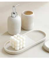5Pcs Bathroom Accessories set Lotion Dispenser Toothbrush Holder Tray Tumbler Cup Soap Dish Beige and Grey 12
