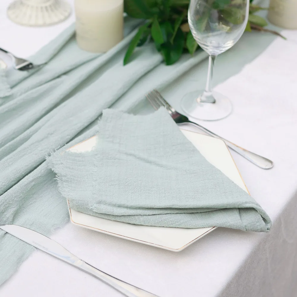 

50pcs Wholesale 32x32cm Sage Green Gauze Cotton Napkin Reusable Wedding Party Christmas Table Decor Retro Burrs Cloth Napkins