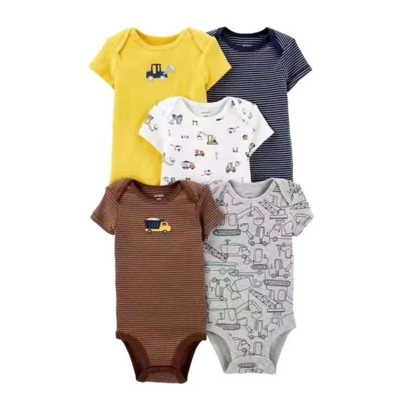 Pelele de algodón suave para bebé recién nacido, ropa de manga corta con dibujos animados, monos de 0 a 24 meses, 5 piezas