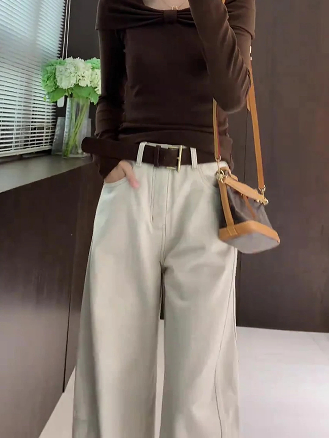 

Khaki Wide Leg Scythe Jeans Women's Autumn Sle 2025 Loose Slimming Versatile Straight Casual Pants High Waist Other Material