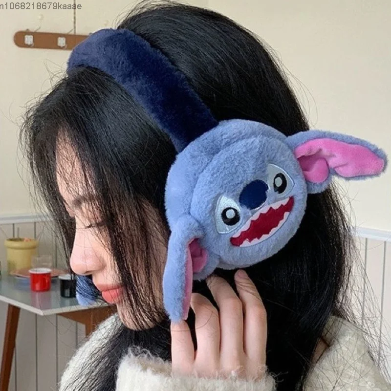 Disney Stitch Vrouwen Nieuwe Stijl Winter Warmte Oorbeschermer Leuke Cartoon Pluche Comfortabele Oor Tips Mode Zoete Opvouwbare Koreaanse Oordopje