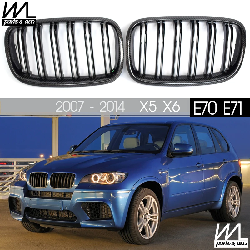 

Black Carbon Fiber Front Bumper Kidney Grill Double line for BMW E70 E71 X5 X6 2007-2013 Car Accessories Sport Racing Grills