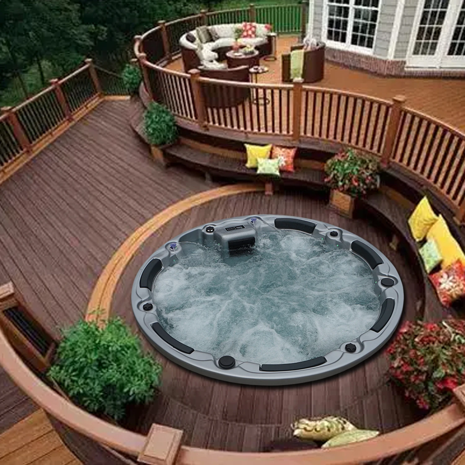 Luxury 6 Persons Garden Hot Tub Air Bubbles Whirlpool Bathtub Round Outdoor Spa Underground Swim Spa