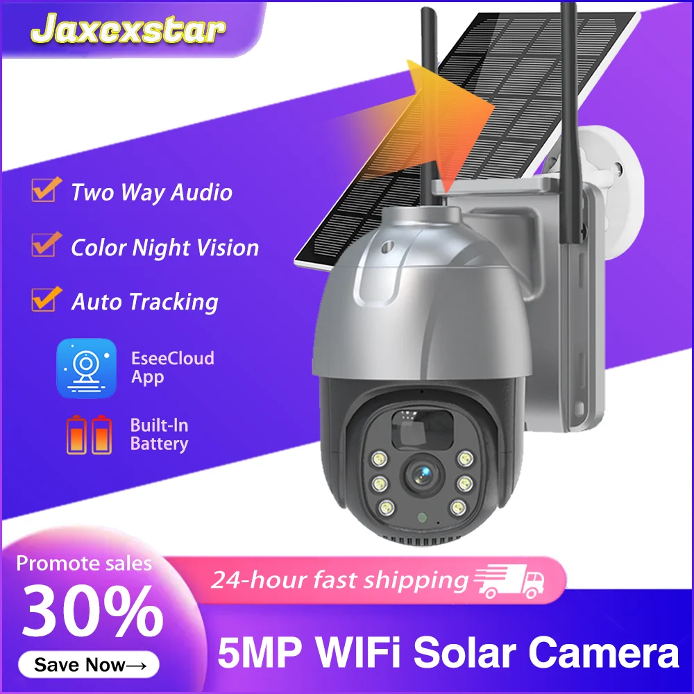 

Smart WiFi/4G Solar Camera Powered 5MP Built-in Battery PTZ Security Camera Two Way Audio PIR Detection Wireless Out solar cam