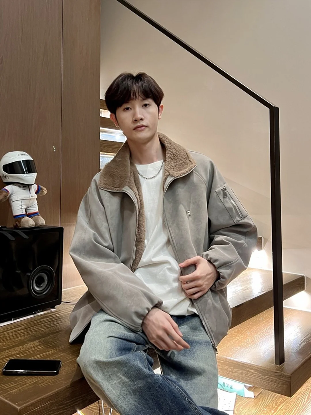 

American Sle Fce Lined Thi Warm Cotton Jaet Men's High-End PU Leather Stand Collar Cotton Clothes Winter Cold Proof ...