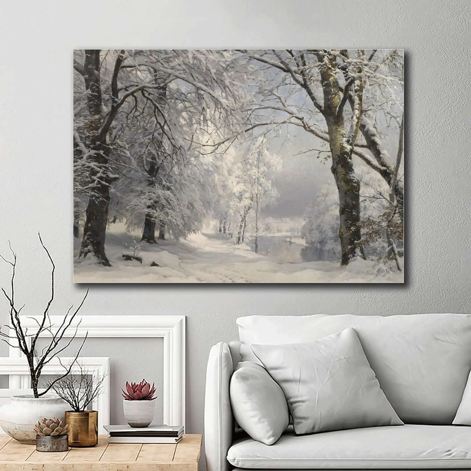 Winter Landscape Canvas Art Print - Frameless Wall Decor for Home Office, Living Room, Bedroom - Modern Art Deco Retro Style Tra