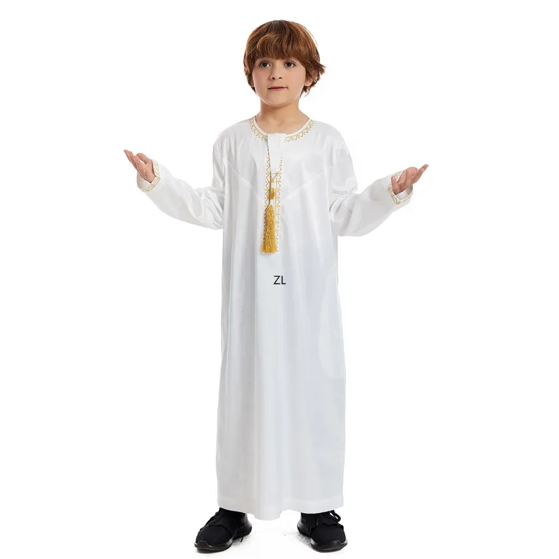 Ropa musulmana tradicional para niños, Abaya de Oriente Medio, Jubba Thobe, vestido largo para niño, caftán bordado, caftán de Ramadán