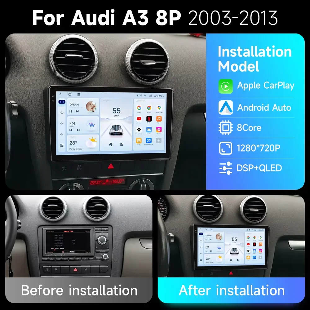 Car Radio For Audi A3 8P 2003 - 2013 Android 16 Carplay Auto GPS Navigation Radio Multimedia Player 2din Head Unit video Stereo