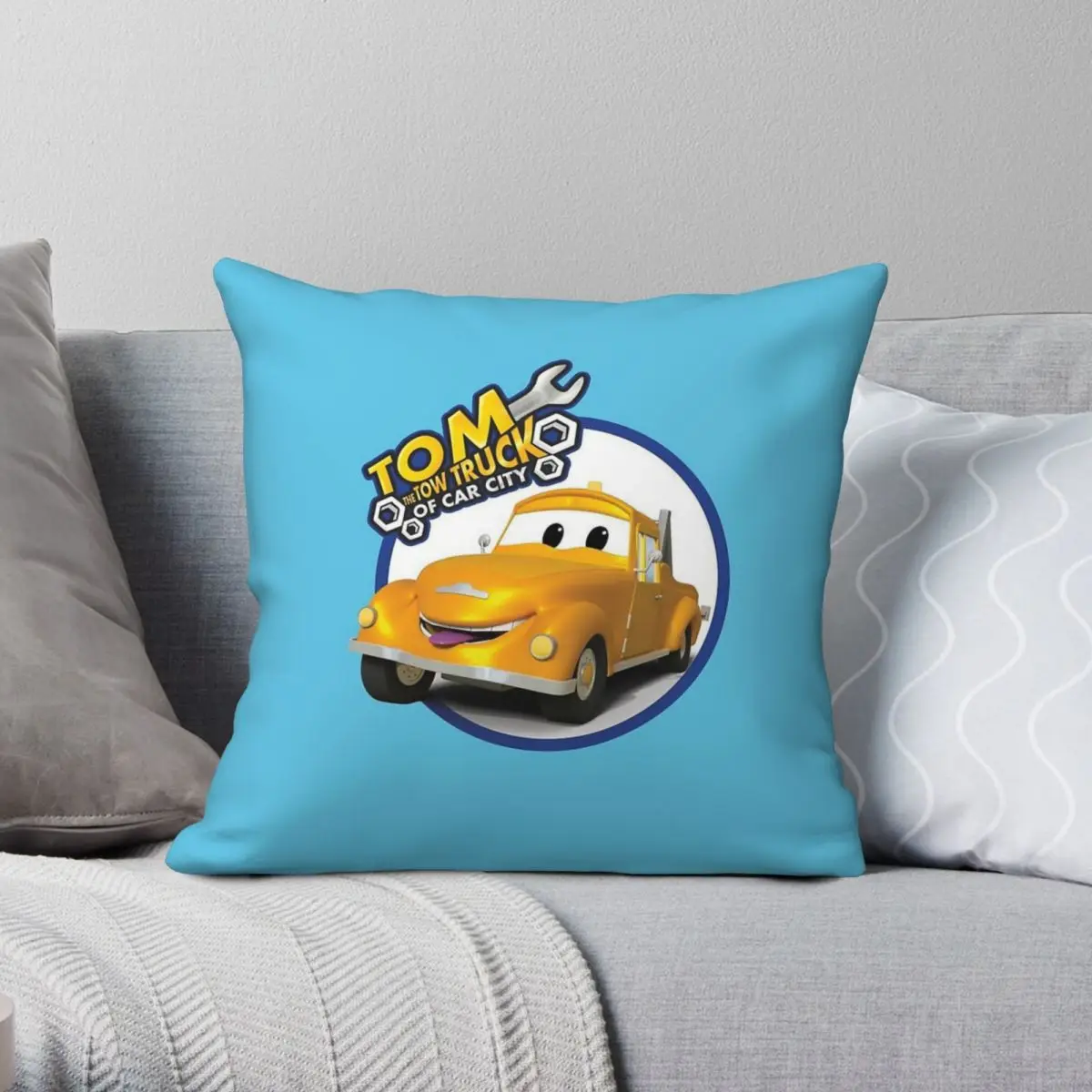 Tom The Tow Truck Of Car City Square Pillowcase Polyester Linen Velvet Printed Decorative Pillow Case Sofa Cushion Case 45x45