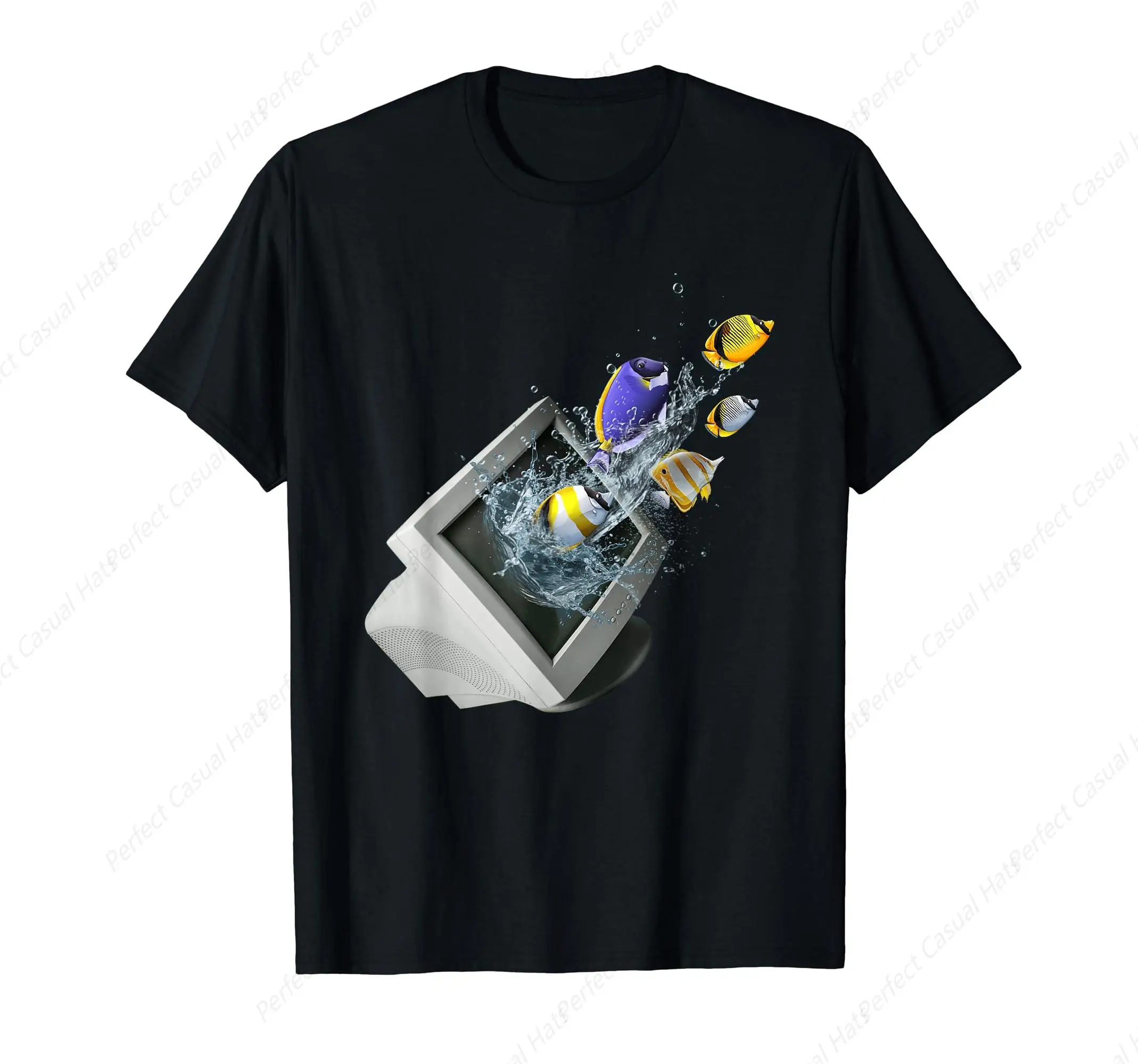 Frutiger Aero Aesthetic Tech Computer Aquarium Fishes T-Shirt Cotton Tops  Design Special Street Classic Tee Shirt