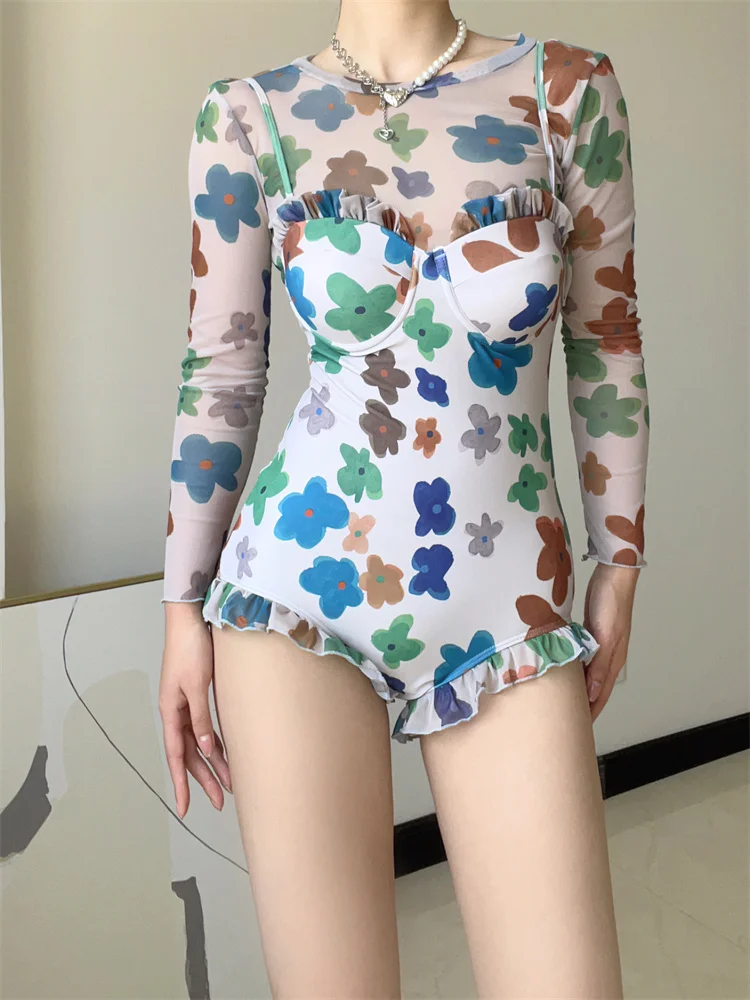 

Сексуальный купальник с акварельным принтом: женский слитный купальник, комплект из двух частей, утягивающий купальник на бретельках, повседневная накидка с длинным рукавом