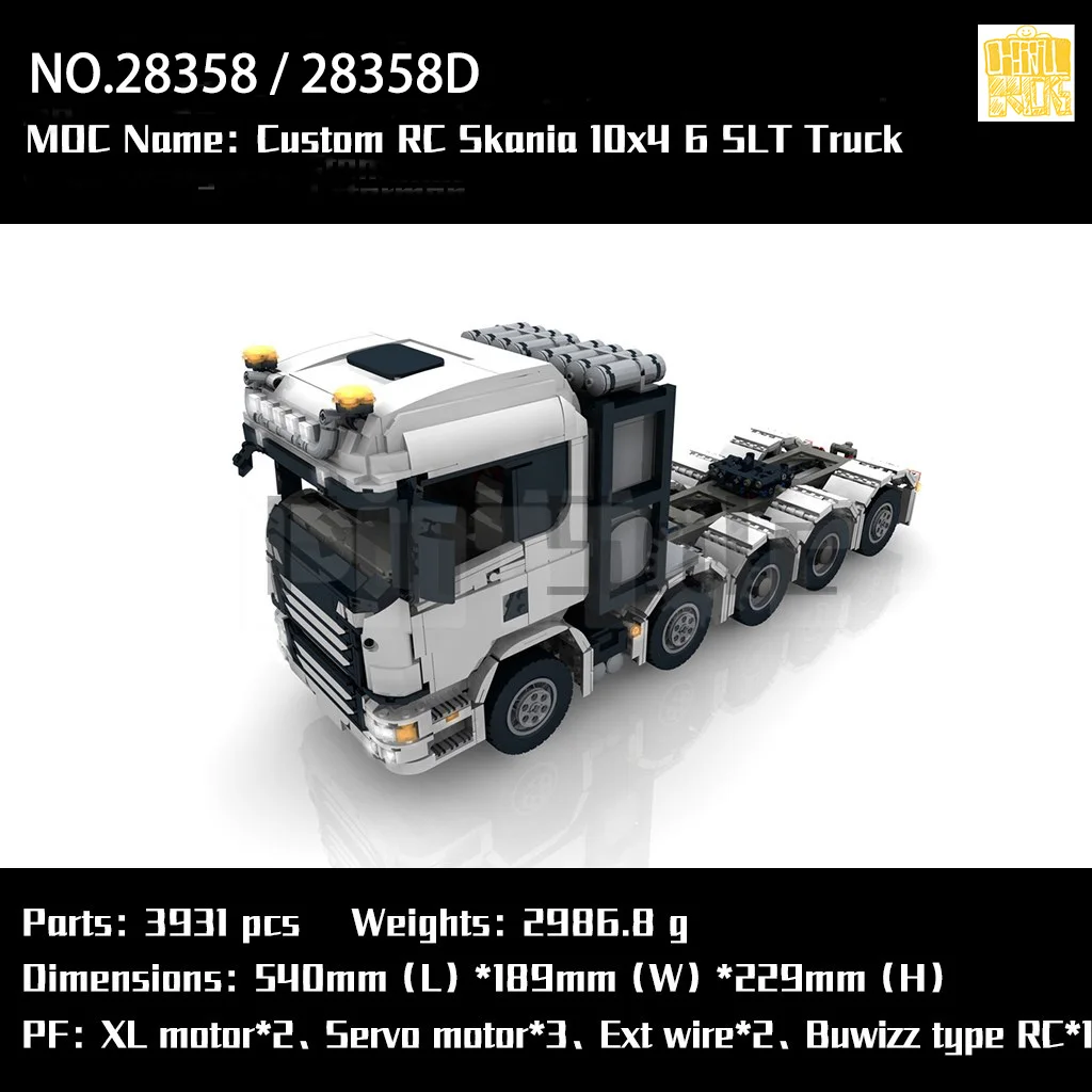 Moc 28358 Custom Scan 10x4 6 SLT Truck & NO.57462 Modular Platform Trailer With PDF Drawing Blocks Bricks TOY Christmas Gifts