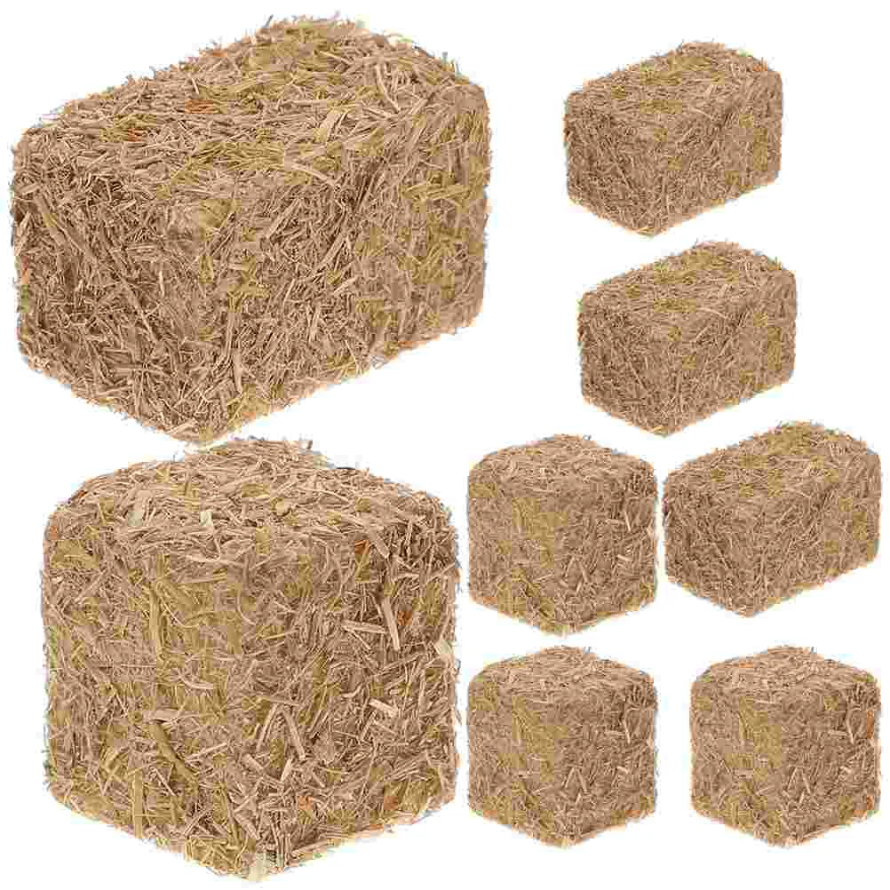 8 Pcs Simulated Mini Haystack Dollhouse Building Supplies Wood Bales Scene nament Natural Appearance No Installation Easy Care