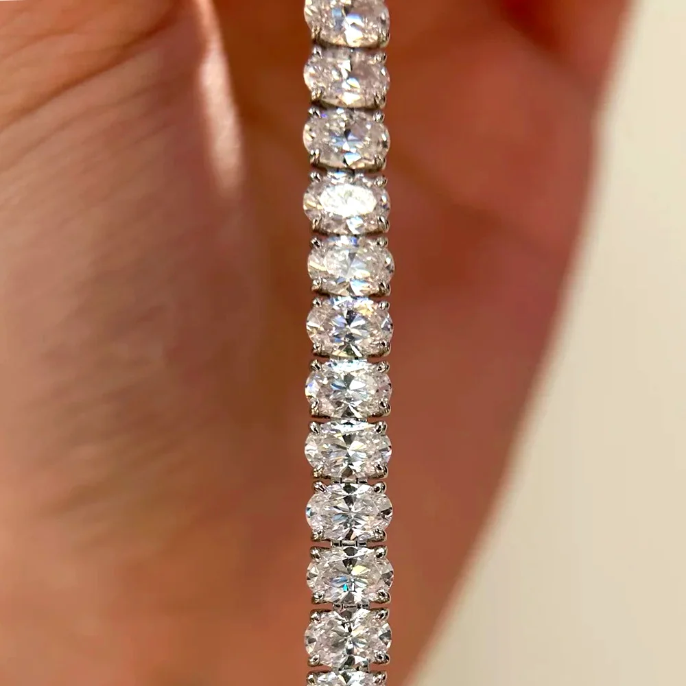 COSYA 0.5CT Full Oval Cut Moissanite Tennis Bracelets for Women S925 Silver Sparkling Eternity Chain Fine Jewelry GRA Certified