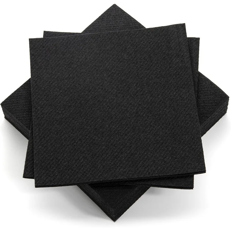 مناديل مشروبات للاستعمال مرة واحدة تشبه الكتان الأسود مقاس 4.75 بوصة × 4.75 بوصة (100 قطعة) - قابلة للتحلل البيئي للبار/الكل يومي/الحفلة #6