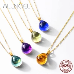 ALLNOEL 925 Sterling Silver 10K Gold Plated Crystals Color Necklaces Pendant For Women Inlaid Water Drop Pendant new Party Gift