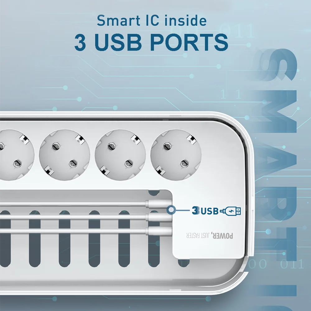 LDNIO EU Power Strip Management Box filtr sieciowy Pop gniazdo 3 USB przedłużacz gniazdo uniwersalne 2M przejściówka Adapter przeciwprzepięciowy