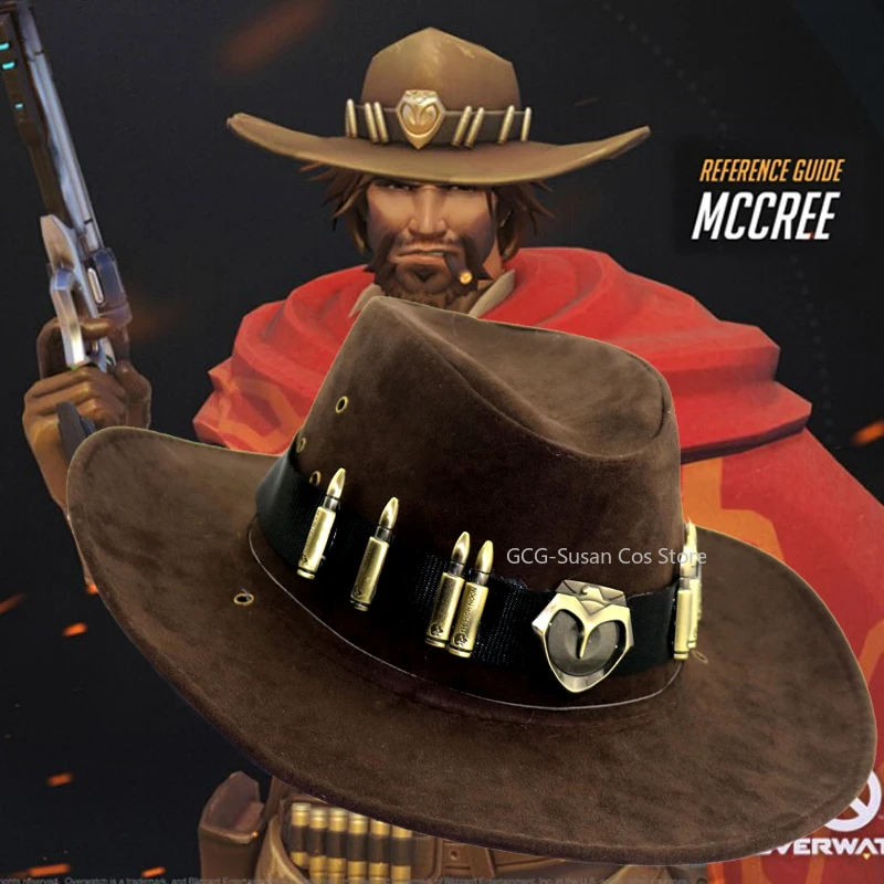 OW McCree Cole Cassidy  Replica Cowboy hat Overwatch Metal Badge Soft Polyester Fabric Adjustable Strap Cosplay Costume Prop