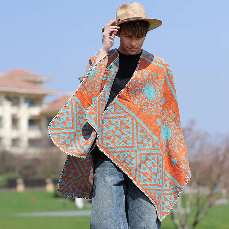 Autumn and Winter New  Cape Shawl Warm Men's Hot Selling Split Cape Travel Driving Multi-purpose Poncho Siesta Cloak P2