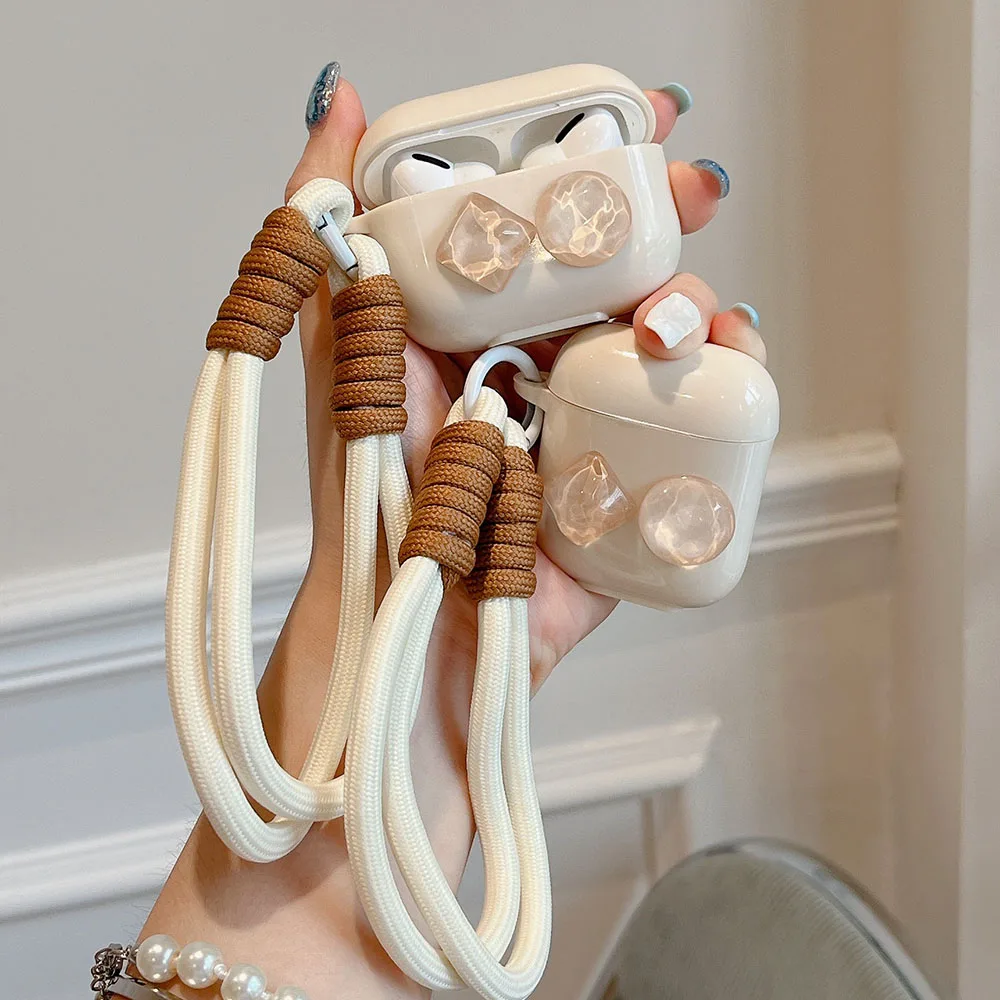 Custodia per auricolari con cinturino da polso con cinturino da polso con pietra preziosa 3D per Apple Airpods Pro 2 1 Airpod 3 Custodia morbida per scatola di ricarica per cuffie in silicone