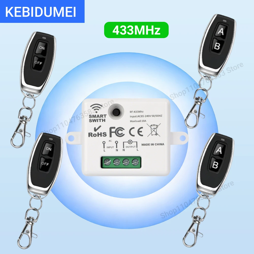 

KEBIDUMEI RF 433MHz Wireless Remote Control Switch AC 110V 220V 10A Mini Controller Relay ON/OFF Transmitter Wall Light Switches