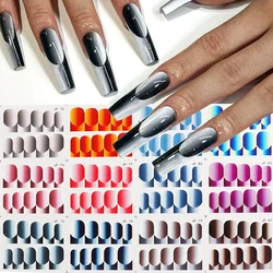 12pcs Gradient French Manicure Nail Stickers Black Pink Vertical Ombre Water Nail Decals Full Cover Gel Polish Wraps GLJF73-82