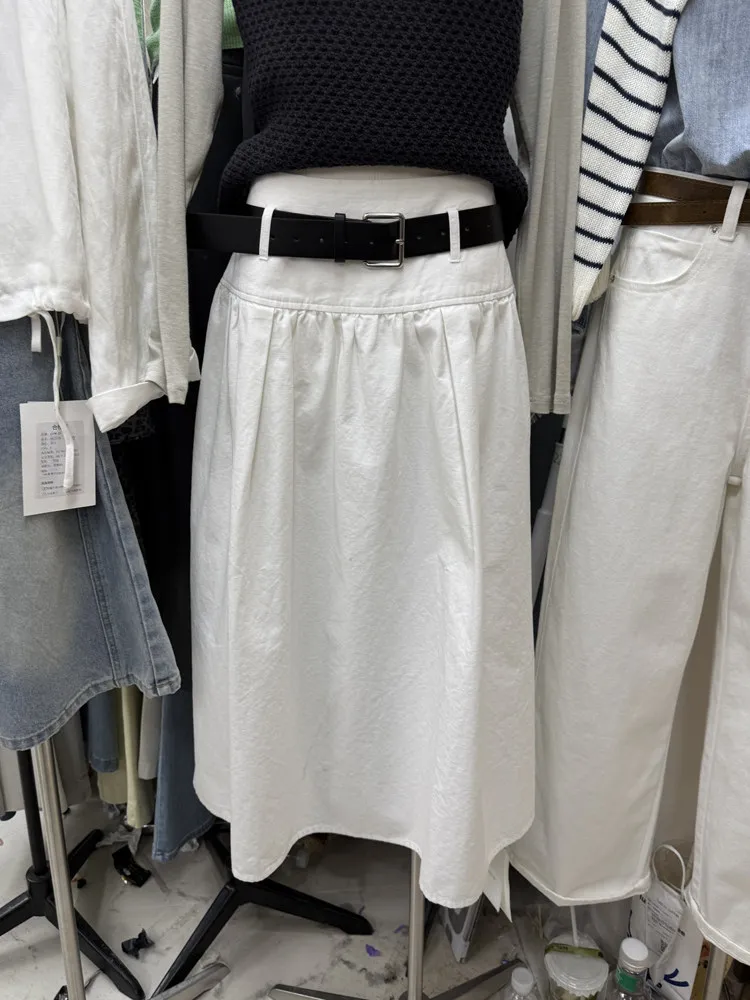 

High Waist Korean Style Commuter Artistic Workwear Skirt for Women with Belt Spring New Arrival A-Line Skirt