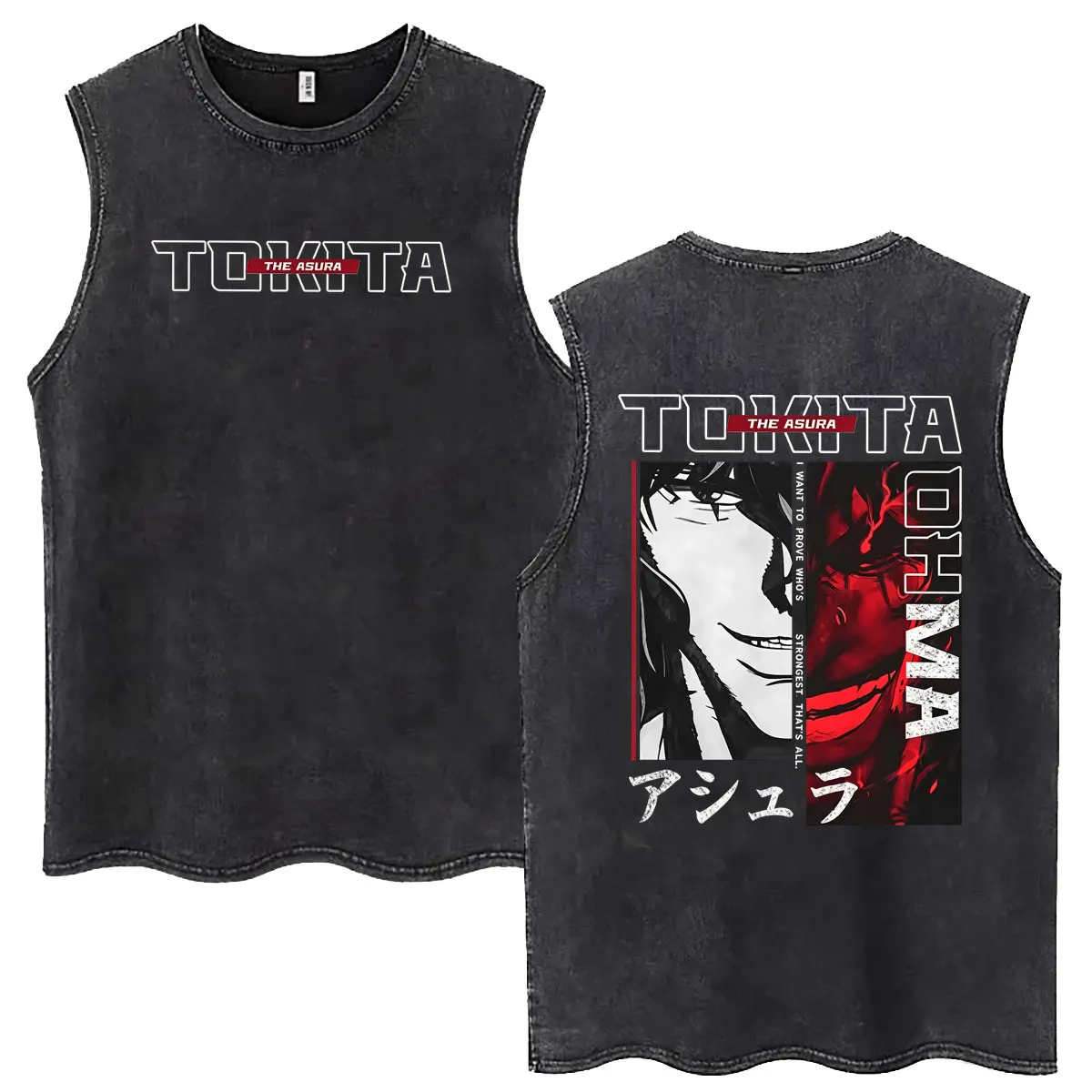 Anime Kengan Ashura Tokita Ohma I Want To Prove Who's Strongest That's All Vintage Washed Tank Tops Men Manga Oversized T Shirt