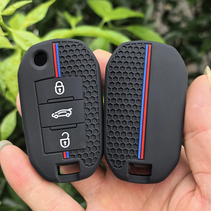 Auto-Fernbedienung Silikon-Schlüsselanhänger Schutzhülle 3-Tasten für Peugeot 208 301 308 508 5008 3008 für Citroen 2010 2021 2023