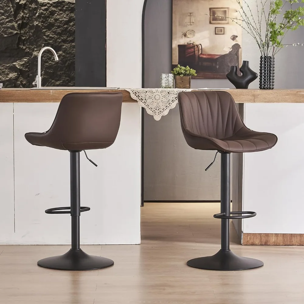 

Bar Stools Set of 2, Faux Leather Padded Bar Stool Counter Height Swivel Bar Chairs, Adjustable Back for Kitchen Island