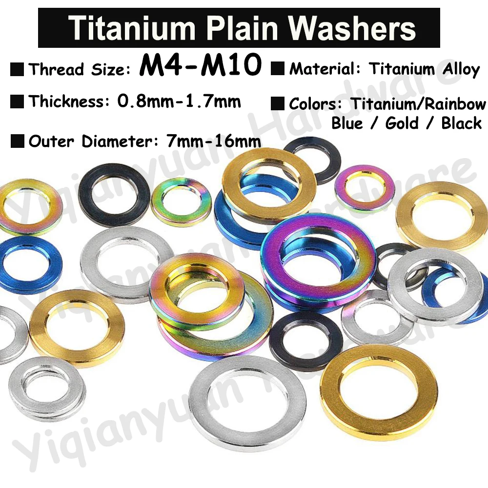 

Yiqianyuan Colorful Titanium Alloy Flat Washers M4-M10 for RC Car Motor Accessories Bicycle Fittings - Assorted Sizes