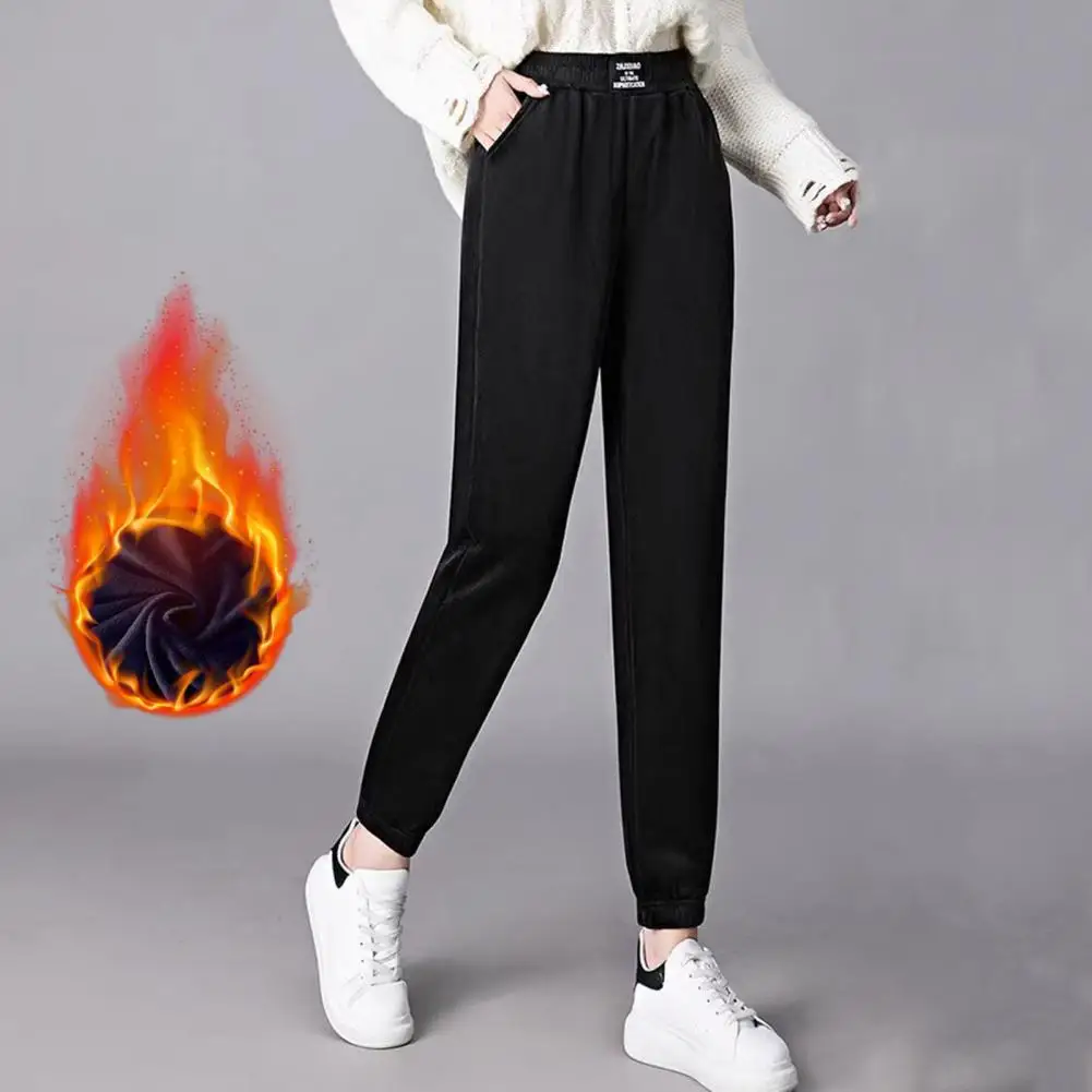 

Style Trousers Cozy High Waist Plush Winter Pants with Soft Ankle-banded Warmth Crotch Thermal Harem Style for Women Comfortable