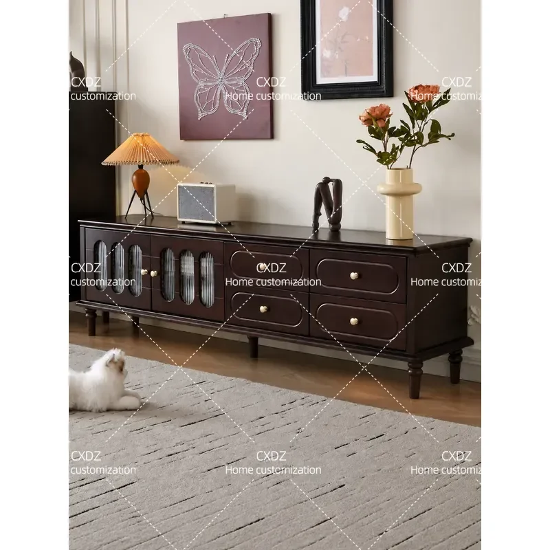 Solid Wood TV Cabinet Floor Standing Storage Unit Antique Style Living Room Media Console Home Entertainment Center Furniture