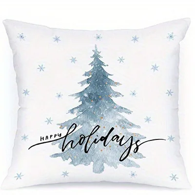 Short plush material pillowcaseHome Decor Winter Wishes & Snowy Christmas Pillows Pattern Cushion Cover Suitable for Sofa Bedroo
