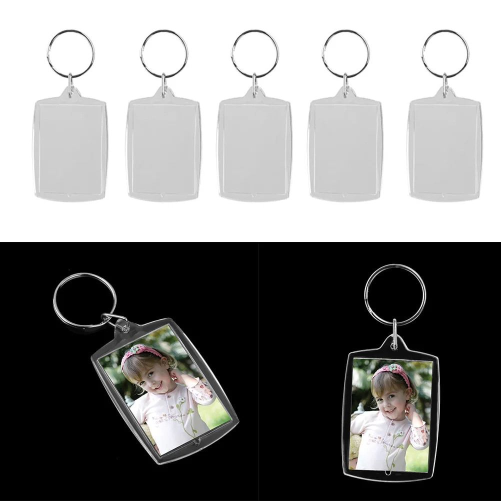 100pcs Transparent Blank Acrylic Insert Photo Picture Frame Keyring Keychain Key Holder DIY Split Ring Key Chain Gift