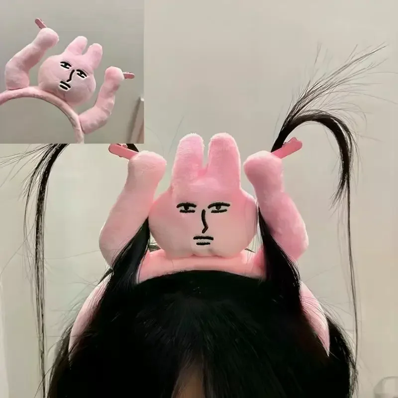 1pc Fun Raise Your Hands To Pull Your Hair, Pink Bunny Headbands, Funny Fun Headbands, Grab Bangs, Hair Ties, Cartoon Headwear