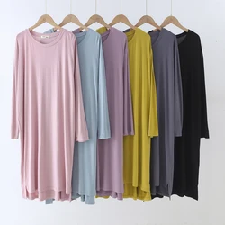 Autumn Round Neck Cotton Nightdress Women's  loose Large Size Home Service Solid Color Long Skirt Bottoming Spring